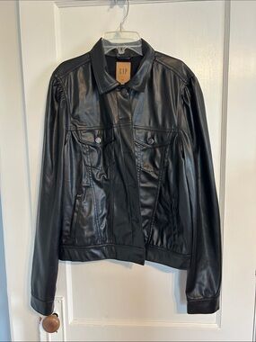 GAP Black Vegan Leather Jacket Puff Sleeve Women’s XL tall